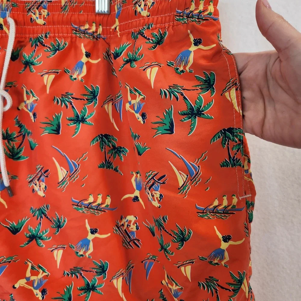 Polo Ralph Lauren Mens 4XB‎ Orange Tropical Hula Dancer Swim Trunks Big & Tall